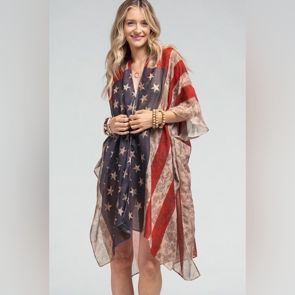 Vintage American Flag Kimono w/ Side Slits - Great for Patriotic Events! - Picture 2 of 11